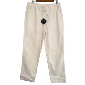 Hoooyi Men's Straight Leg Linen Pants XL Beige Drawstring Pull On
